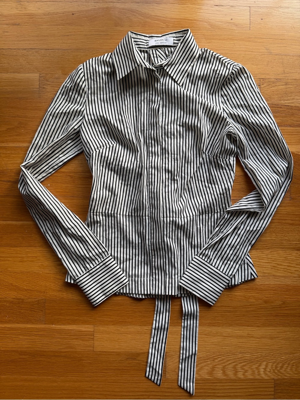 Bailey/44  Black & White Striped Tie-Back Button-Up Blouse - Size XS